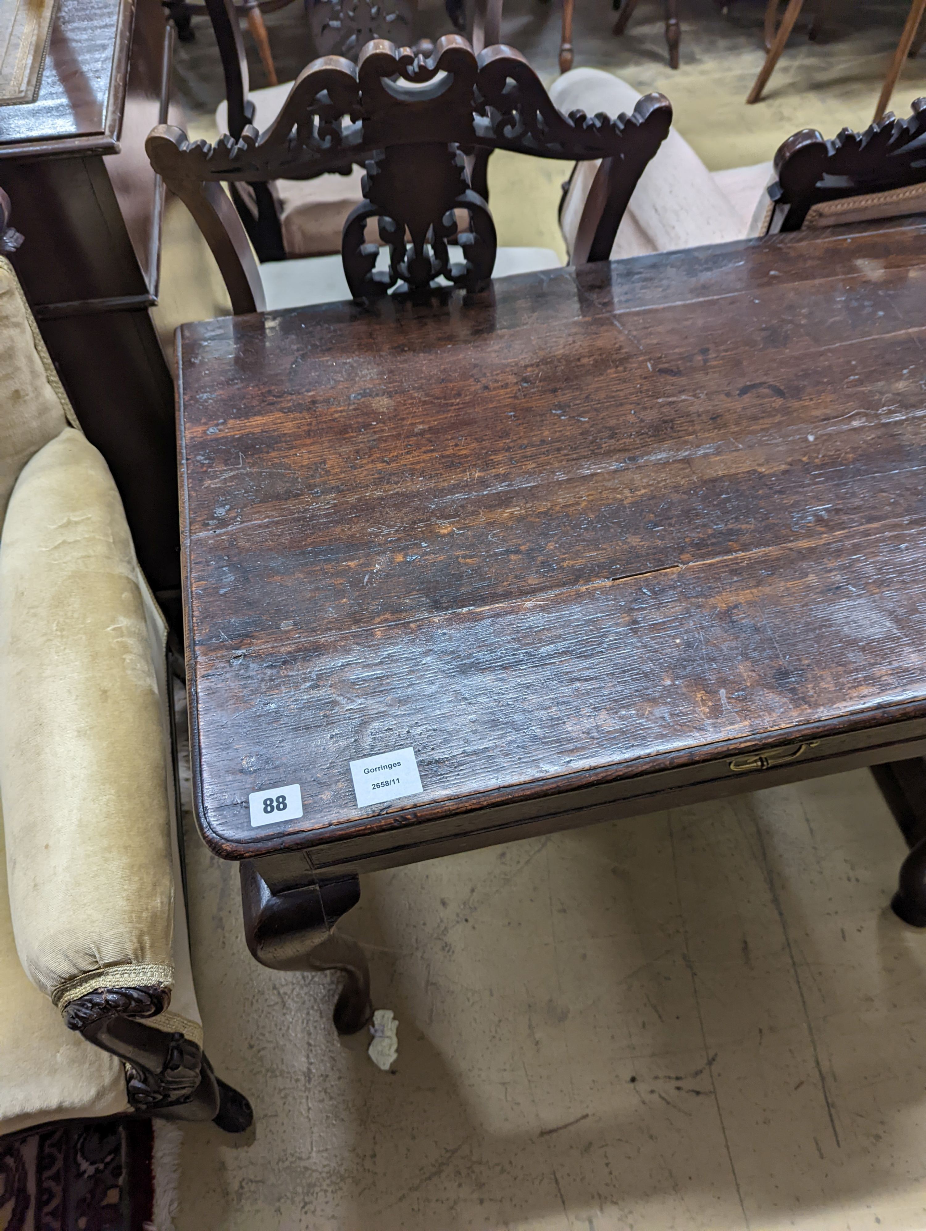 A mid 18th century oak lowboy, width 74cm, depth 50cm, height 69cm